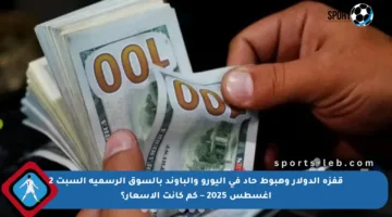 قفزة الدولار وهبوط حاد في اليورو والباوند بالسوق الرسمية السبت 2 أغسطس 2025 – كم كانت الأسعار؟